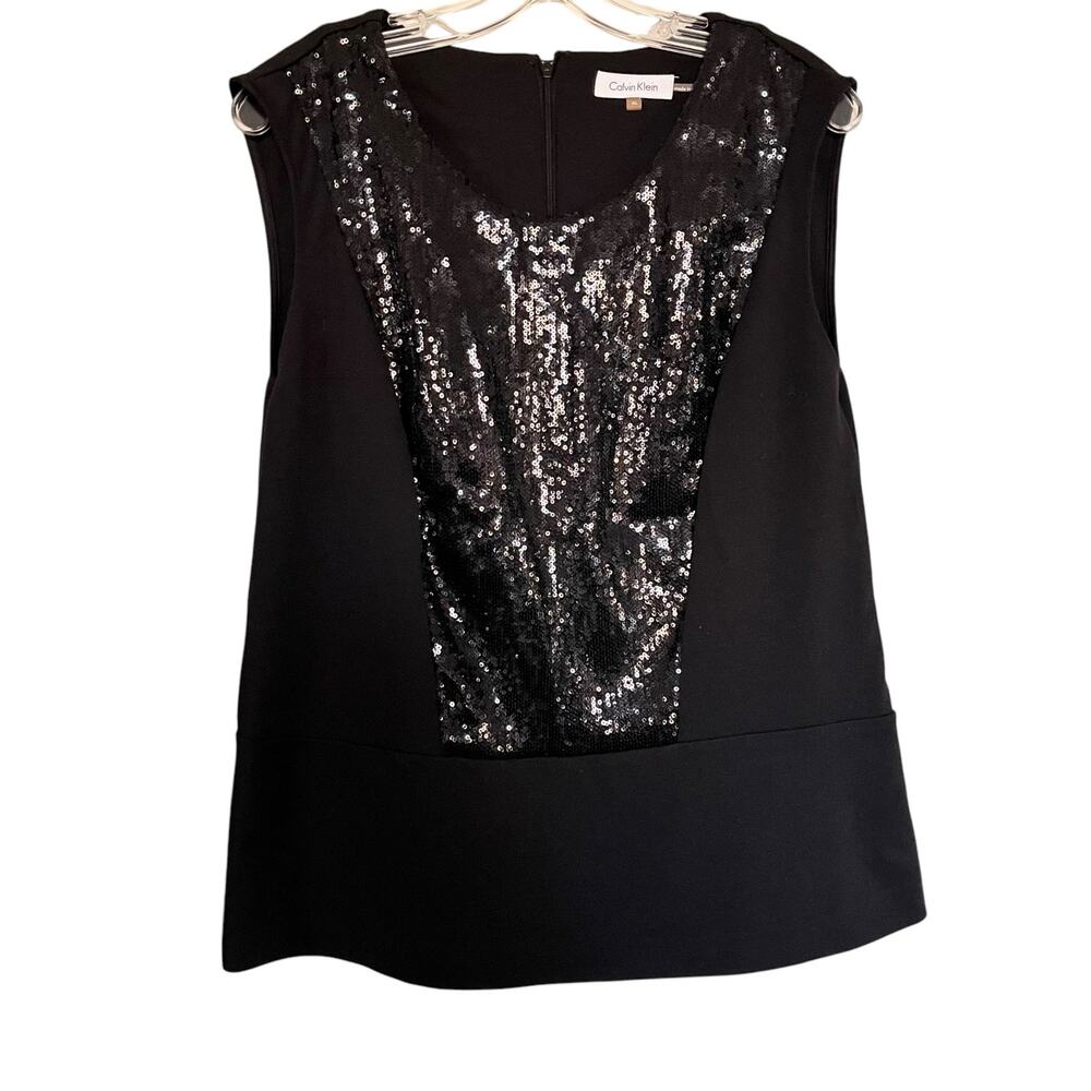 Calvin Klein Black Sleeveless Sequin Embellished Dressy Evening Top Size XL